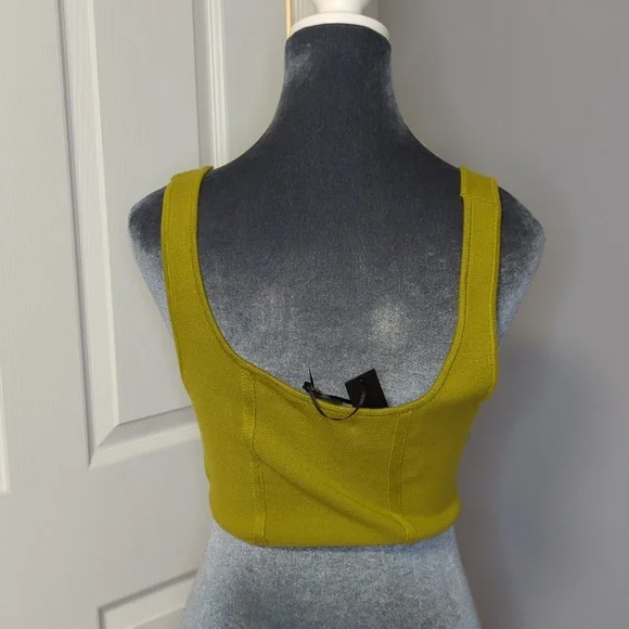 House of Harlow 1960 Luxe Essentials Olive Green Ribbed Crop Corset Top - Picture 3 of 8